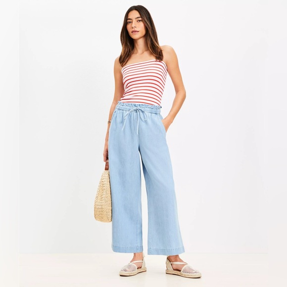 LOFT Breezy Wide Leg Pants in Chambray women’s size Large Petite - Picture 1 of 11
